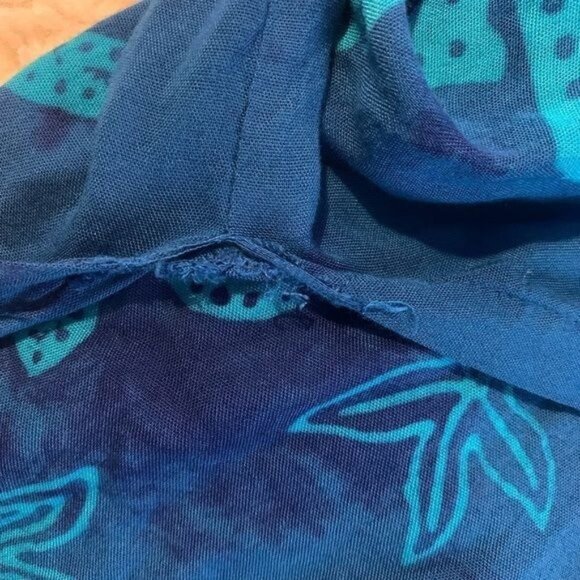 Blue Seashell Pattern Rayon Kaftan With Fringe Hem  Resortwear  S - Picture 4 of 6